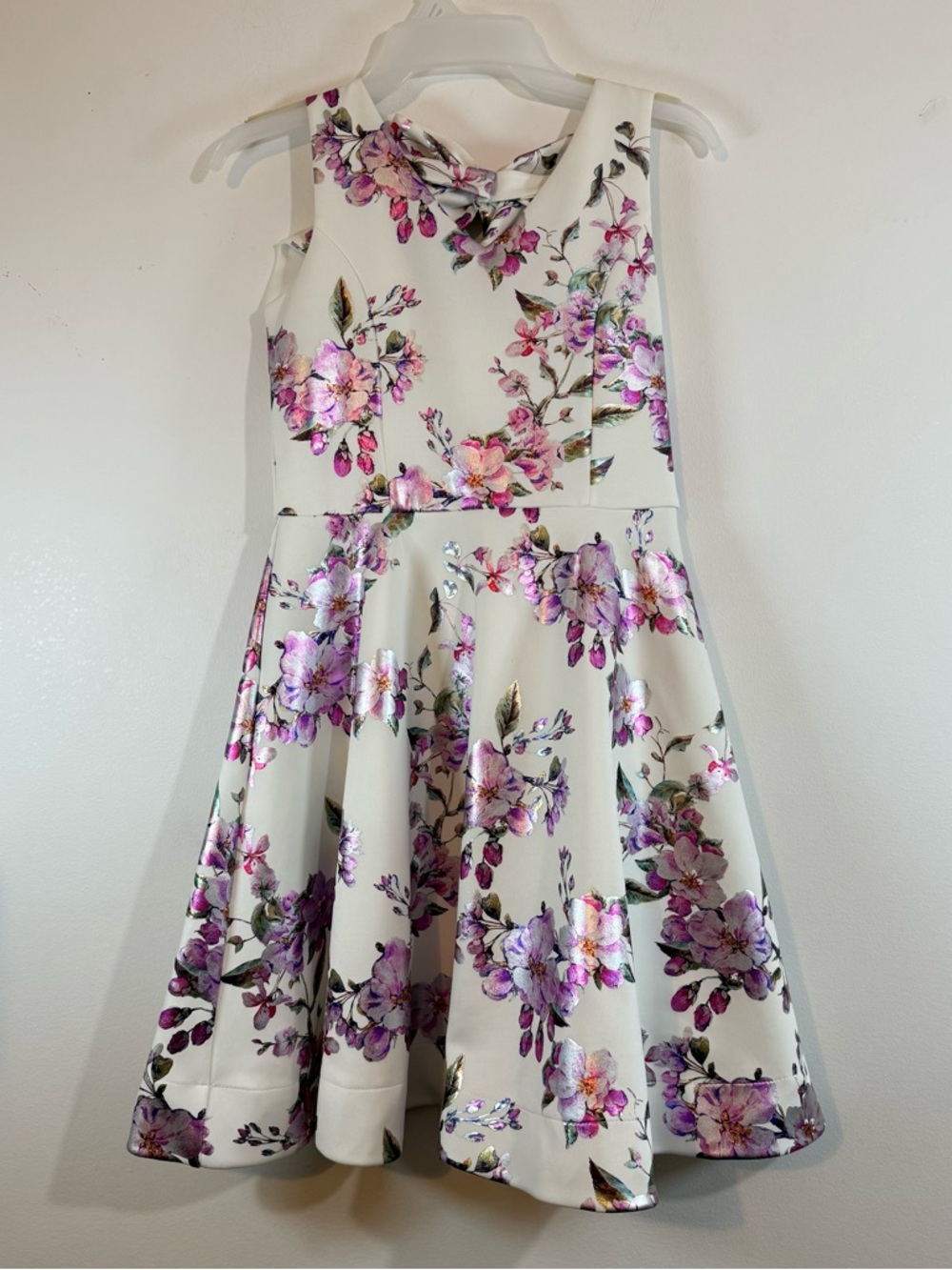 Girls' Ivory Floral Fit-and-Flare Dress - Purple Flower Print